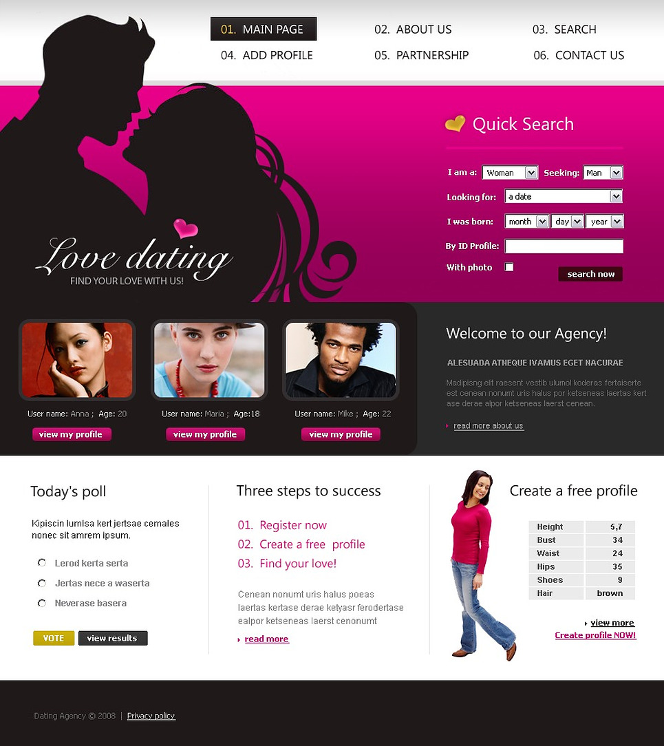 Free templates for dating website